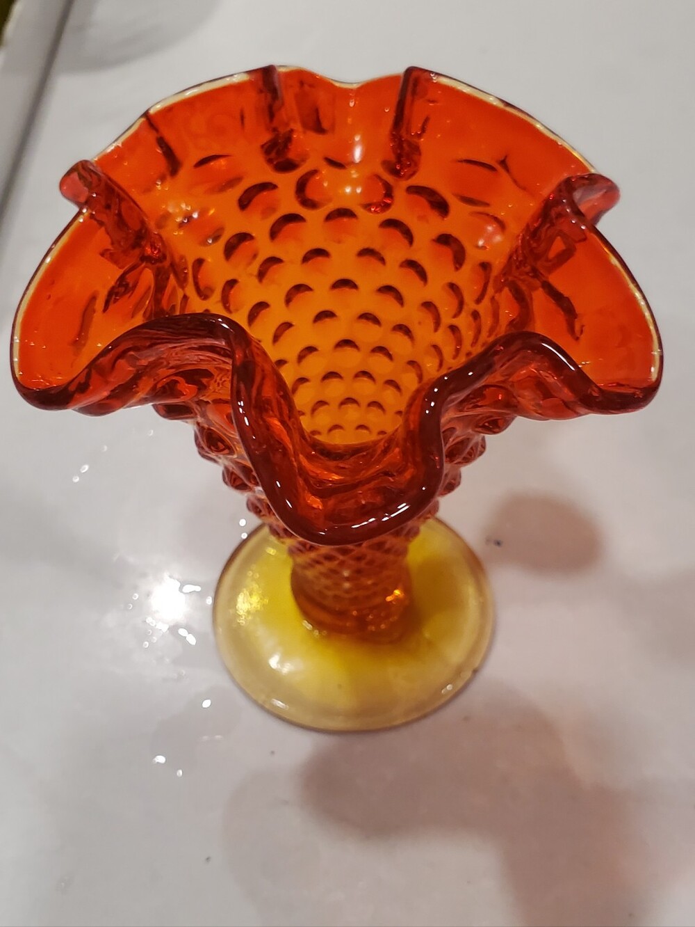 Handblown Orange Hobnail Glass Vase - Unbranded